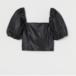 Marc New York Faux Leather Puffed Sleeved Corset Top